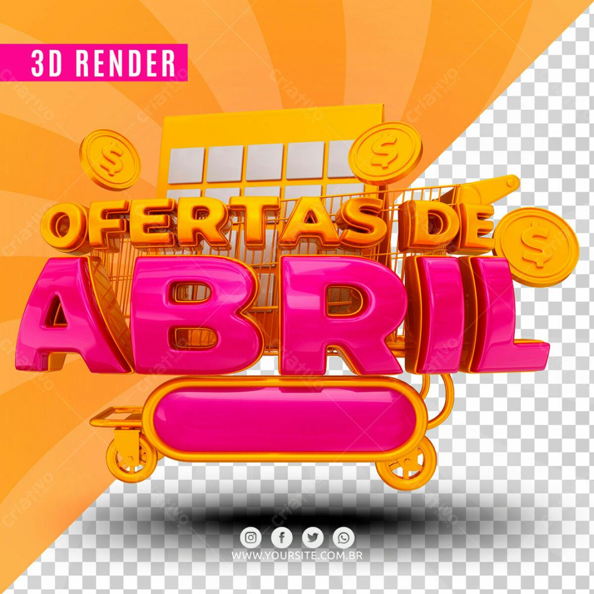 Selo 3D promocional carrinho rosa e dourado