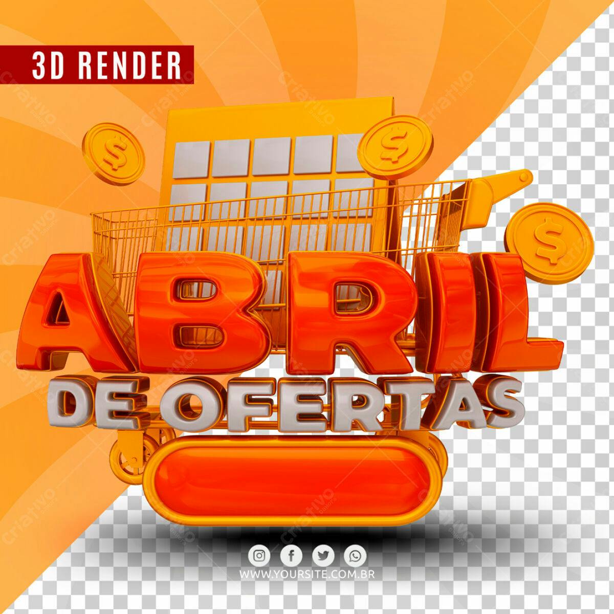 Selo 3D promocional carrinho laranja e dourado