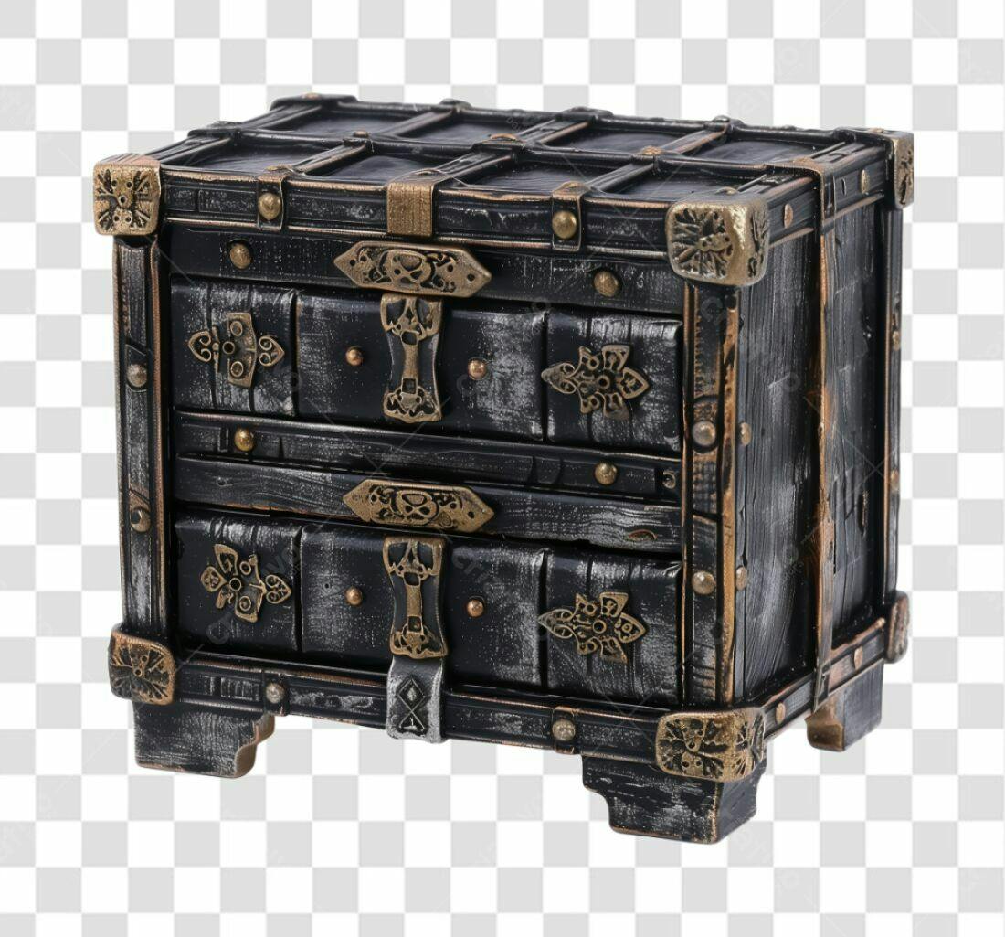 Icone Baú Vintage Preto e Dourado PNG com fundo transparente