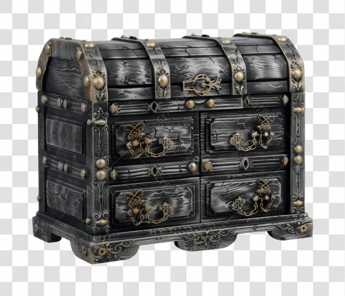 Icone Baú Antigo Preto e Dourado PNG com fundo transparente