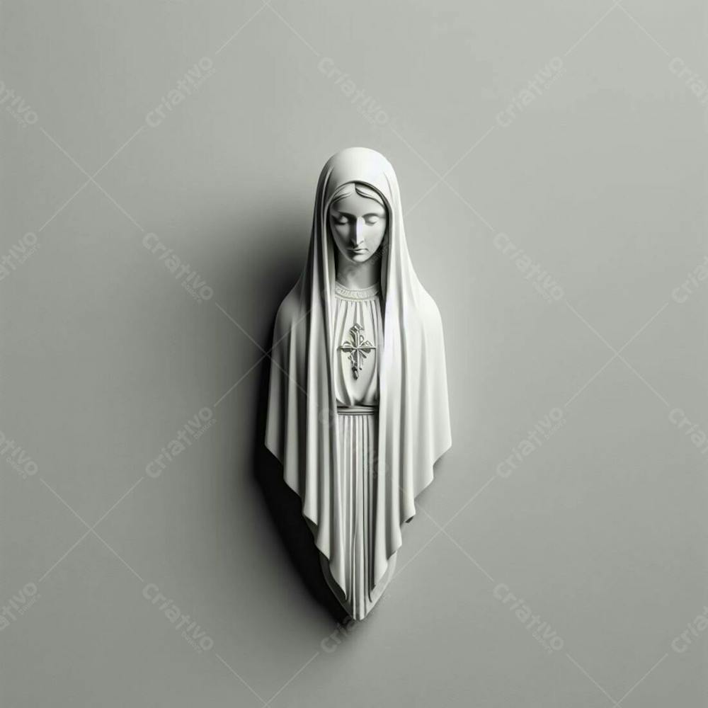 Composição De Nossa Senhora De Fátima, Gerada Por Ia, Minimalista, Em Fundo Cinza V.2