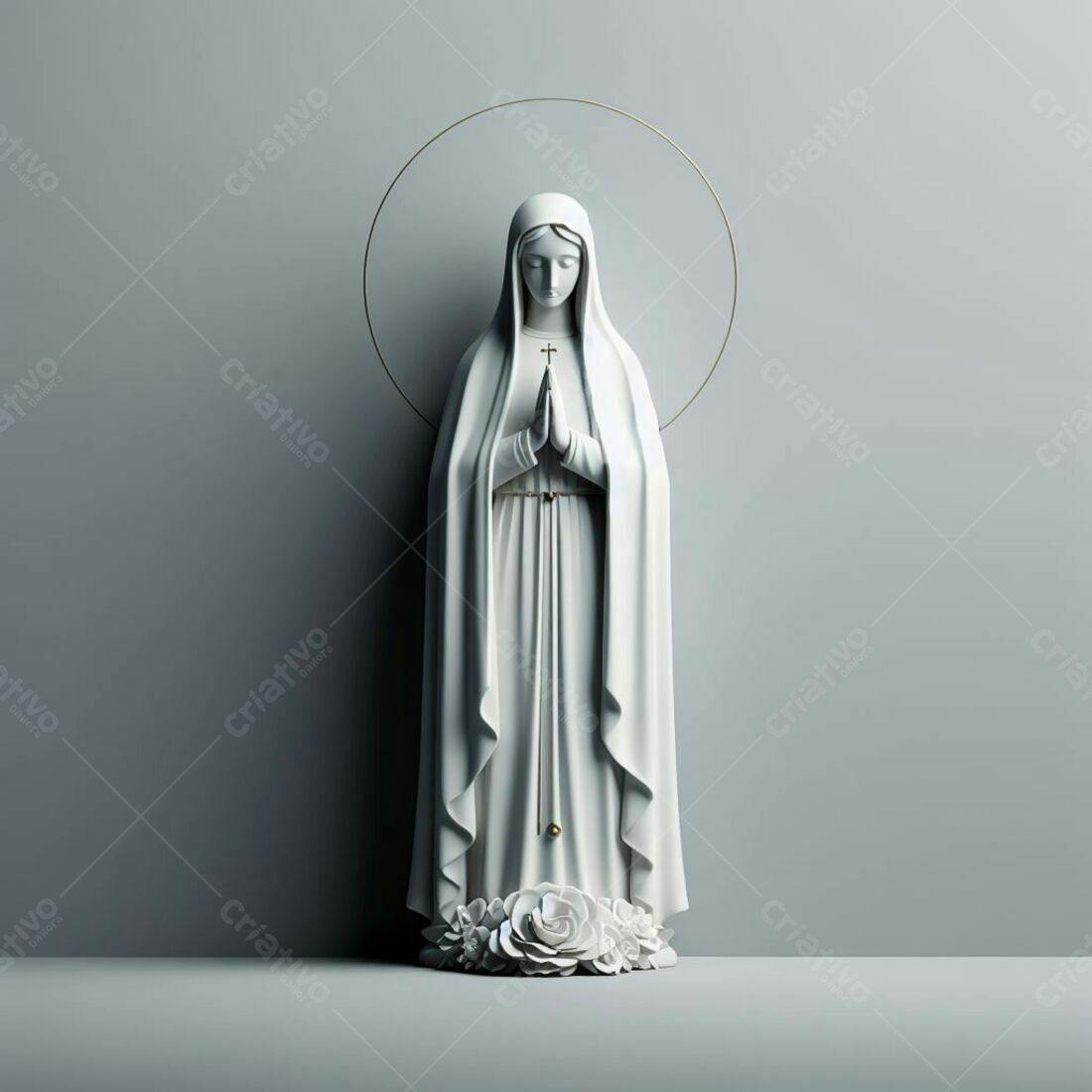 Estátua Virgem Maria em branco e dourado