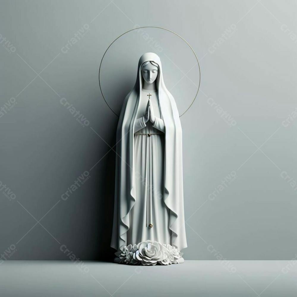 Composição De Nossa Senhora De Fátima, Gerada Por Ia, Minimalista, Em Fundo Cinza V.3