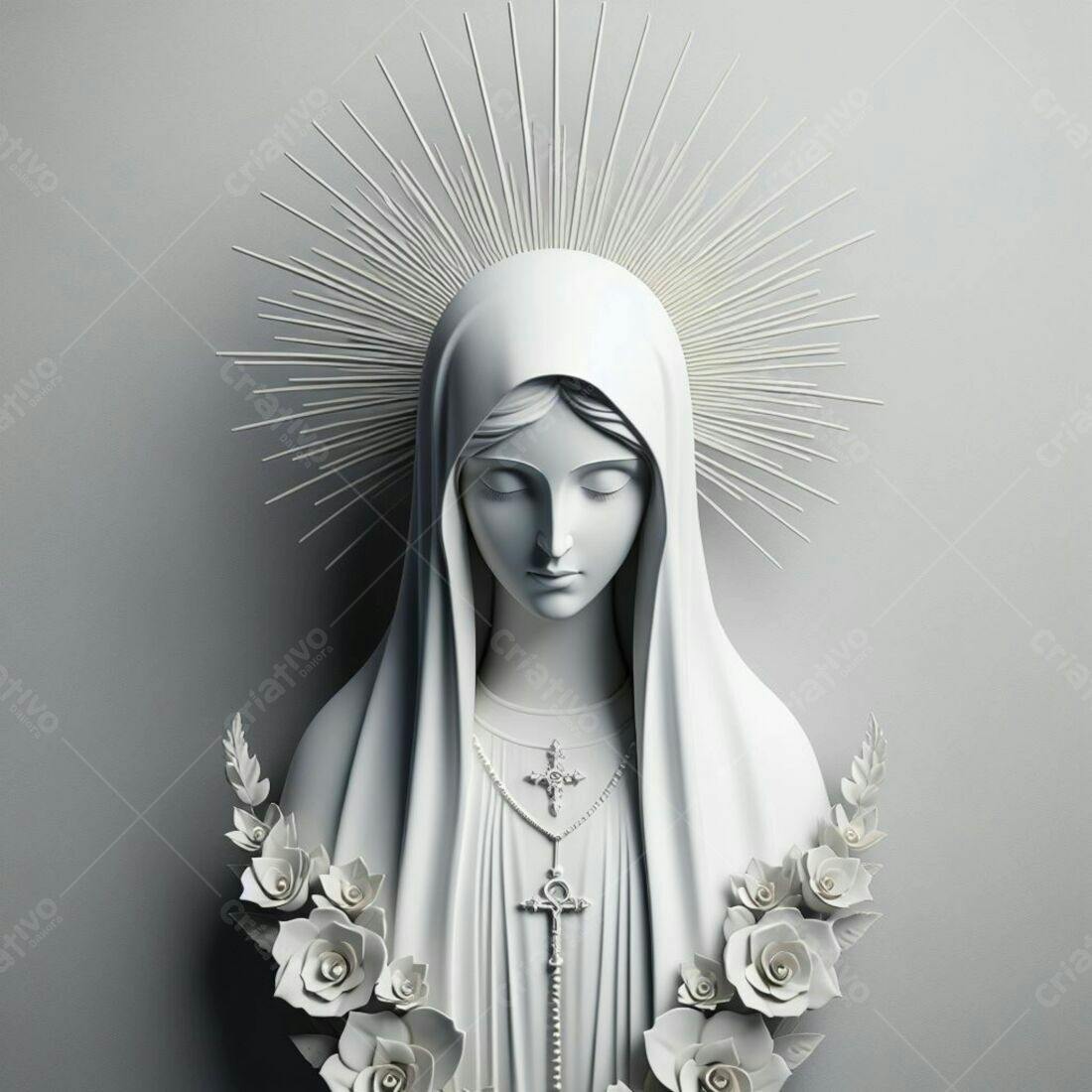 Estátua Virgem Maria em tons de branco