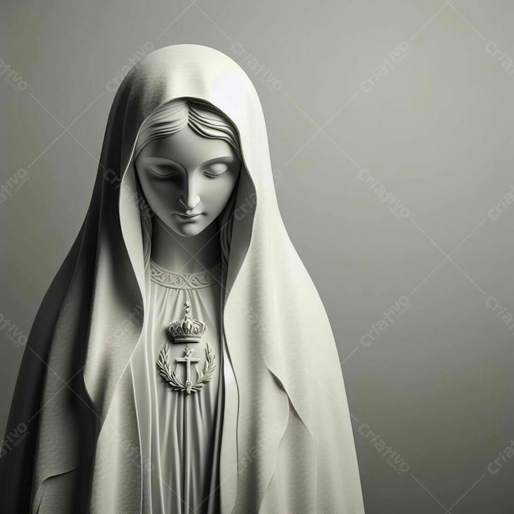 Composição De Nossa Senhora De Fátima, Gerada Por Ia, Minimalista, Em Fundo Cinza V.5