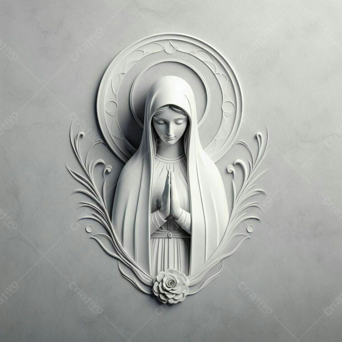 Virgem Maria em relevo branco e cinza