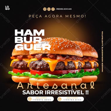 Hamburguer artesanal delicioso psd editável