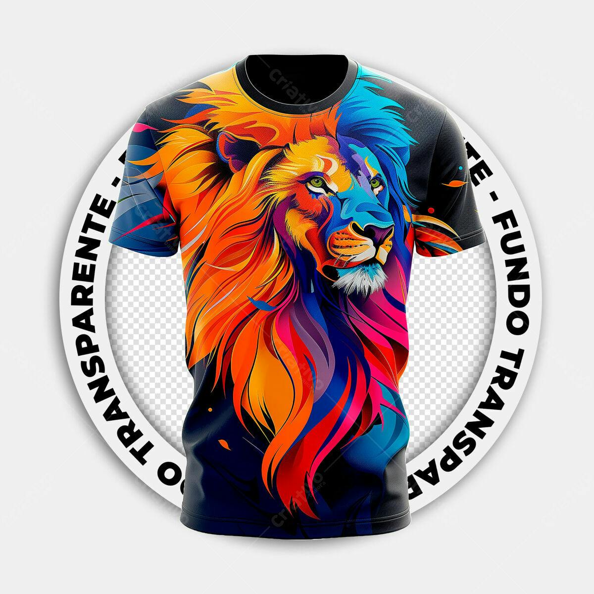 Camiseta Leão Colorido PSD Editável