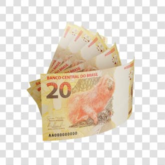 Asset 3d dinheito nota cédula 20 reais real brasileiro finança com fundo transparente