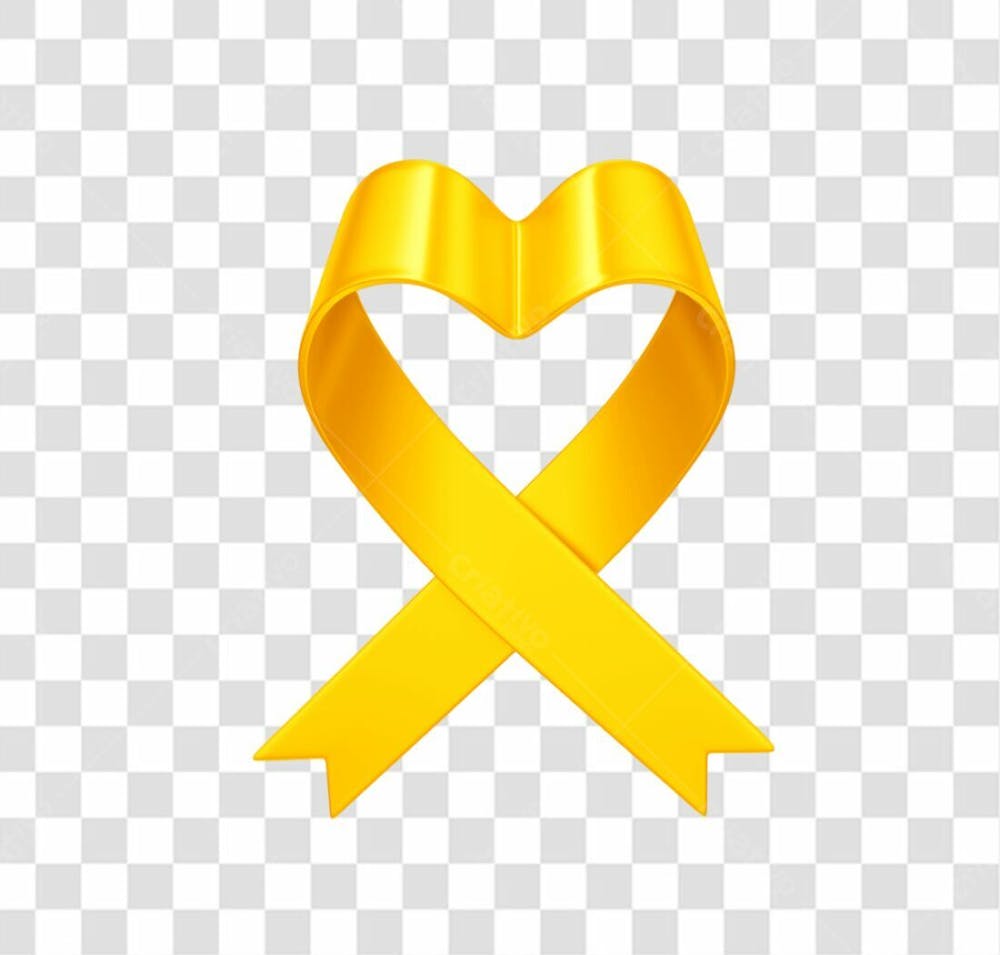 Elemento 3D Laço Fita Ribbon Amarelo Em Formato De Coração Png Transparente Sem Fundo (3)