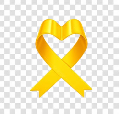 Elemento 3D Laço Fita Ribbon Amarelo Em Formato De Coração Png Transparente Sem Fundo (3)