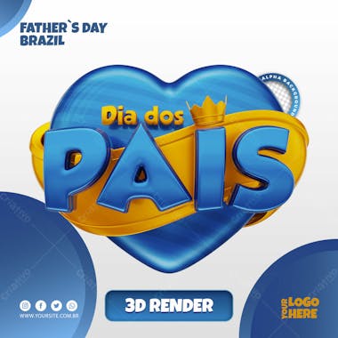 Dia dos pais selo 3d azul para composicao psd