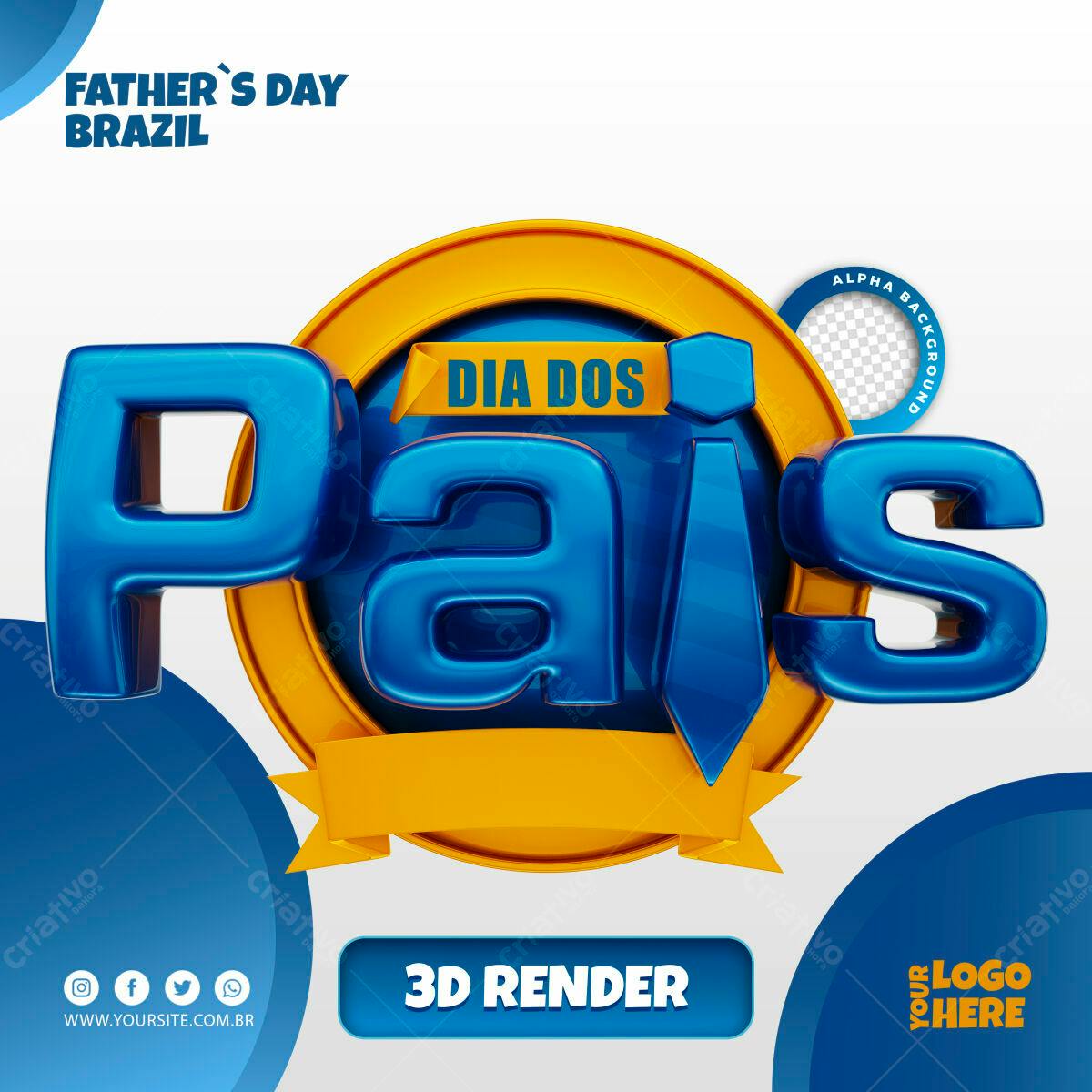 Selo 3D Dia dos Pais azul e dourado