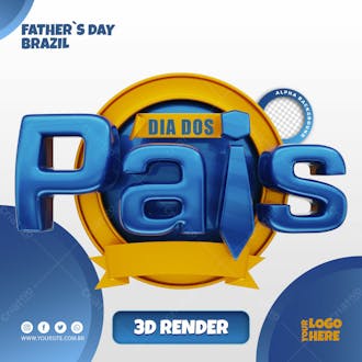 Dia dos pais selo 3d azul para composicao psd