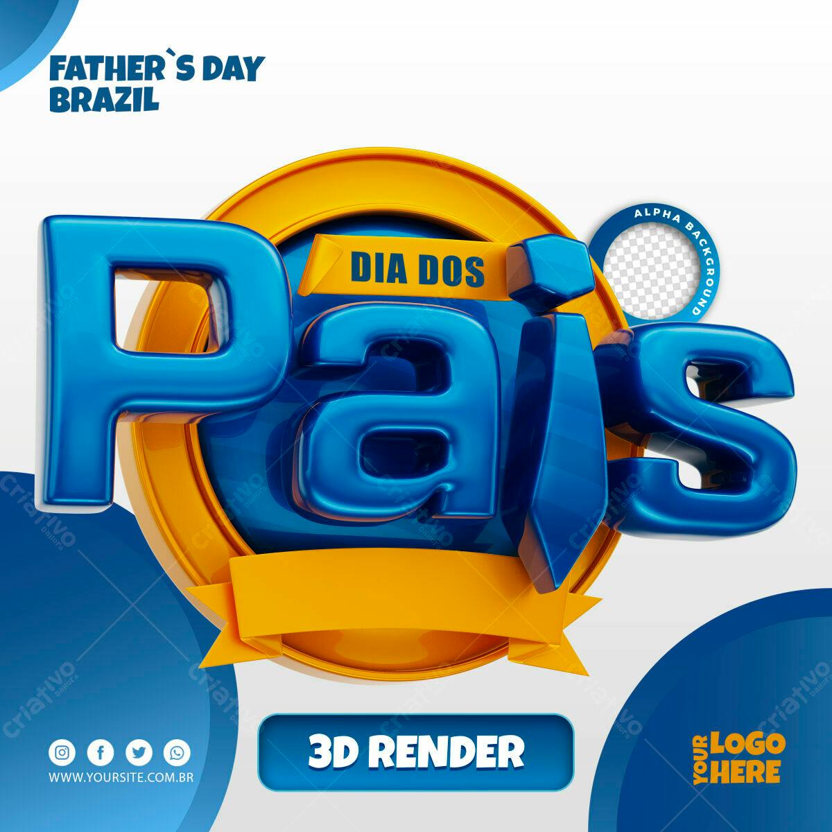 Selo 3D Dia dos Pais Azul e Dourado