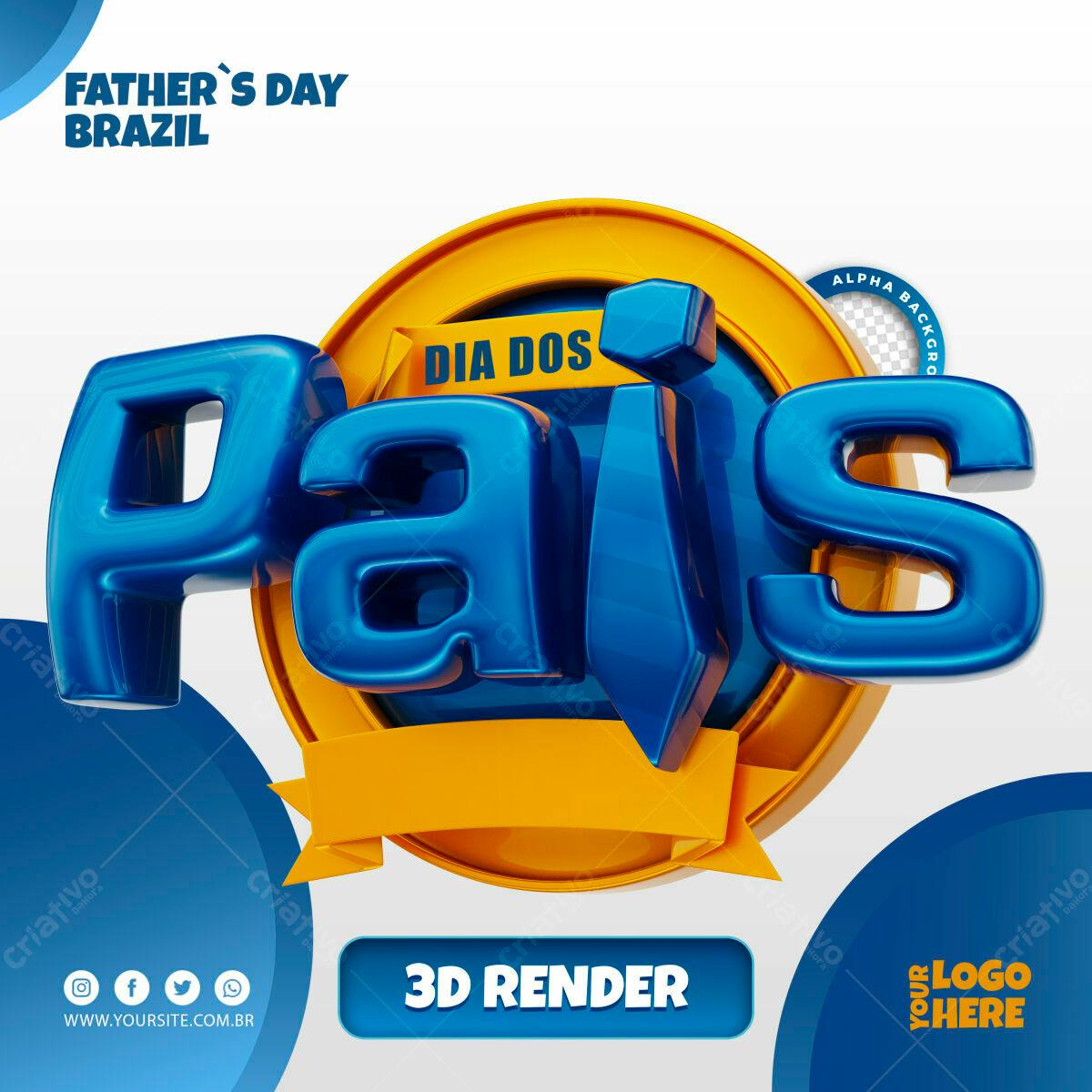 Selo 3D Dia dos Pais Azul e Amarelo