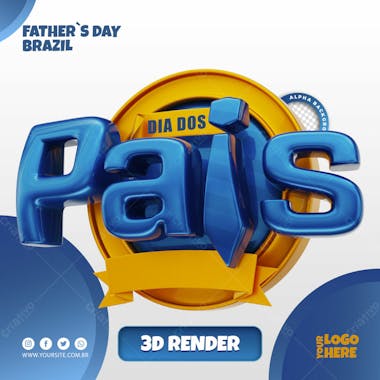 Dia dos pais selo 3d azul para composicao psd