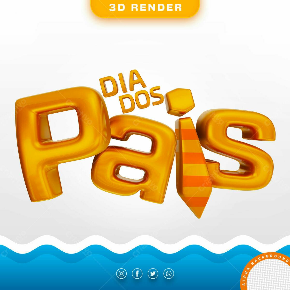 Selo 3D Dia dos Pais dourado e laranja
