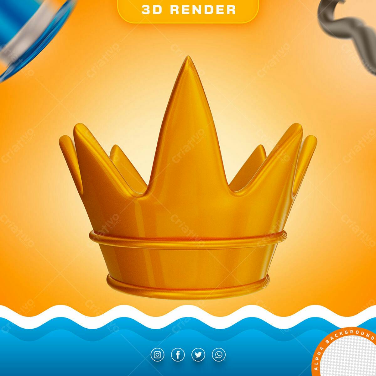 Selo 3D premiação coroa dourado brilhante