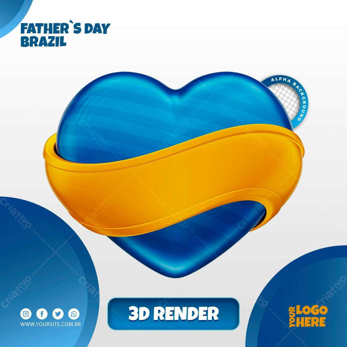 Selo 3D Dia dos Pais azul e dourado