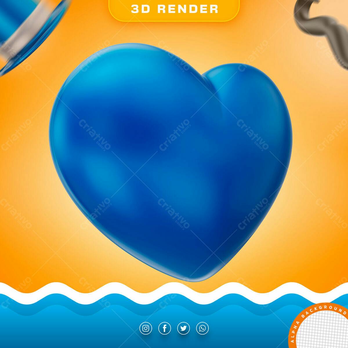 Selo 3D Amor Azul Brilhante