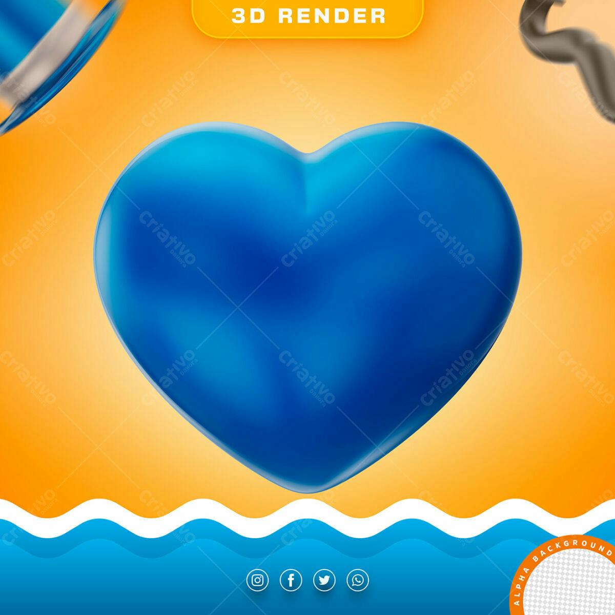 Selo 3D amor azul brilhante