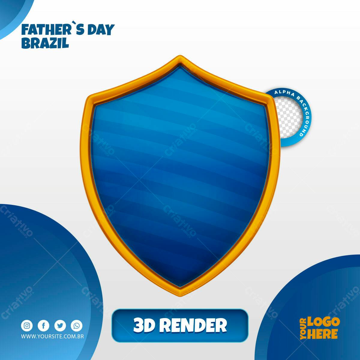Selo 3D escudo dourado e azul para Dia dos Pais