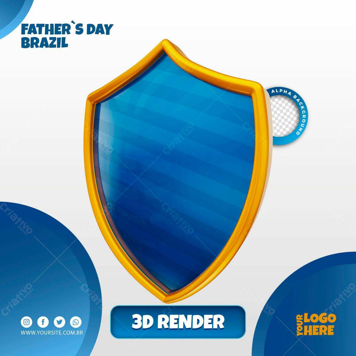 Selo 3D escudo dourado e azul para Dia dos Pais