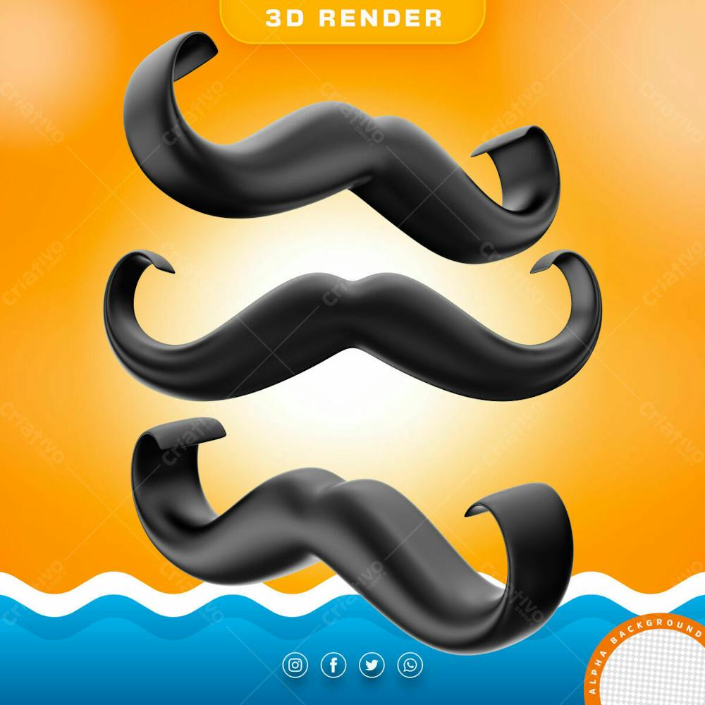 Bigode 3D Preto Do Dia Dos Pais Elemento Para Composicao Psd