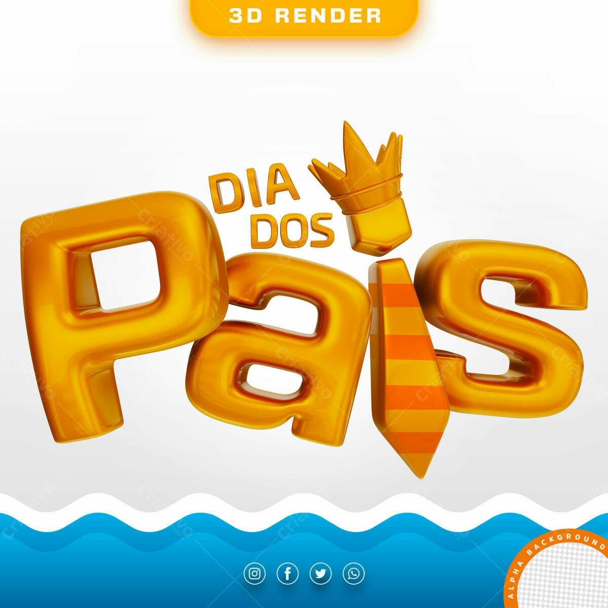 Selo 3D Dia dos Pais dourado metalizado