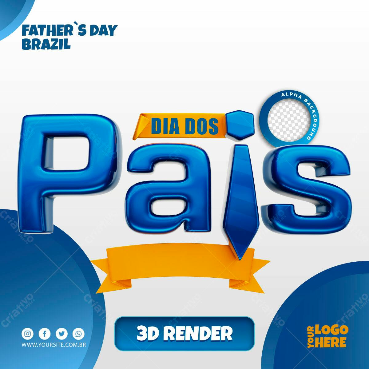 Selo 3D Dia dos Pais Azul Brilhante