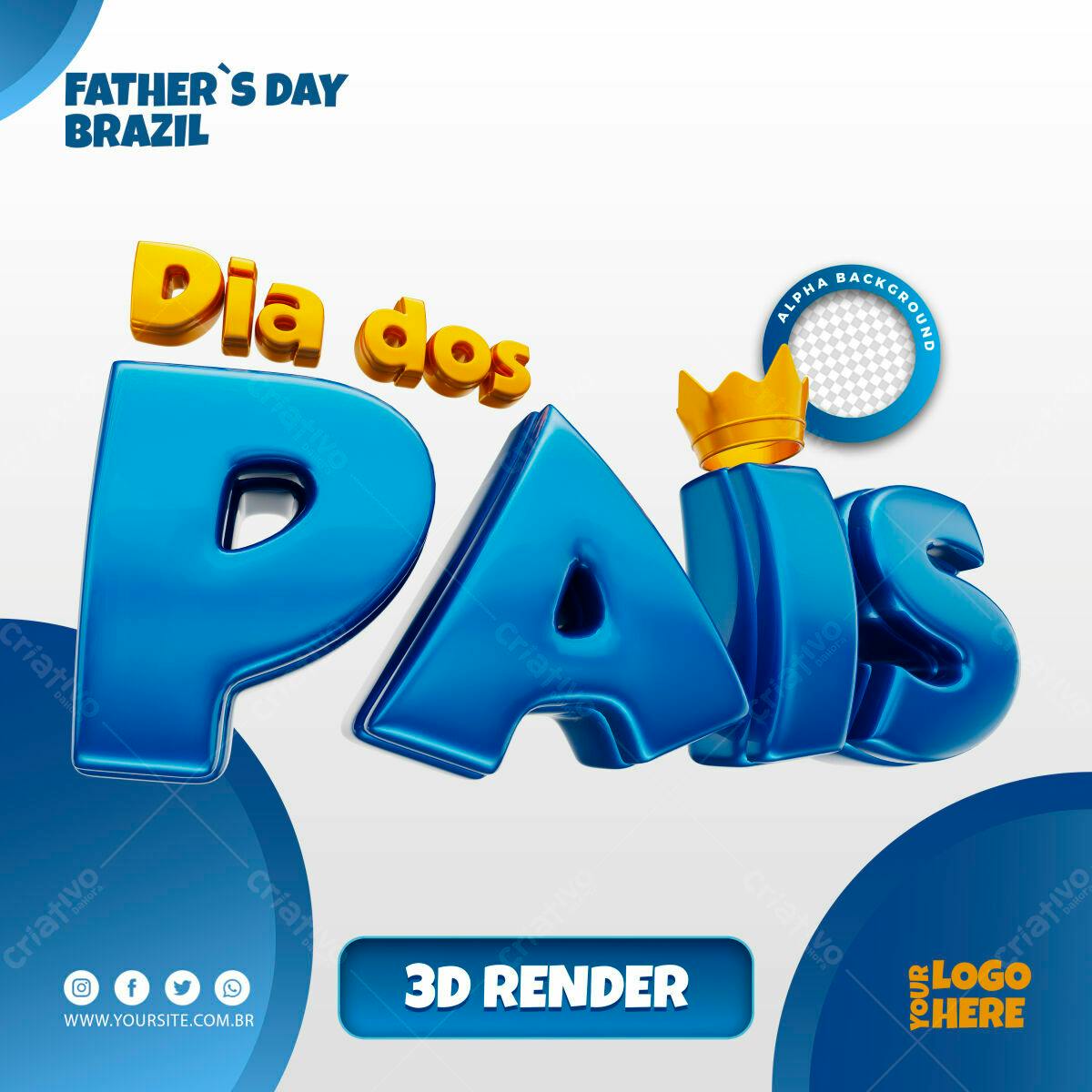 Selo 3D Dia dos Pais azul e dourado
