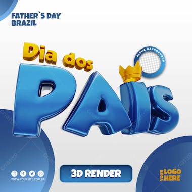 Texto 3d dia dos pais azul para composicao psd