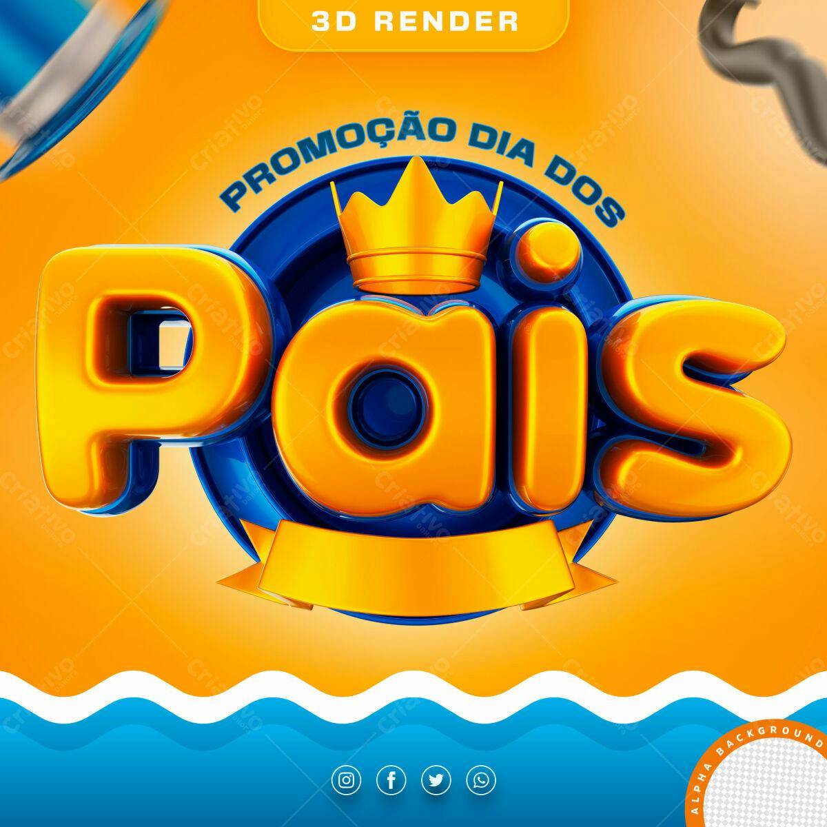Selo 3D promocional Dia dos Pais laranja e azul