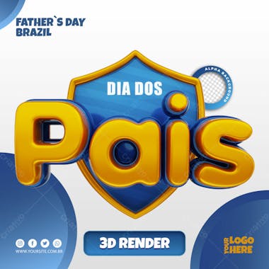 Selo 3d dia dos pais dourado para composicao psd