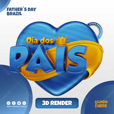 Selo 3d dia dos pais azul para composicao psd