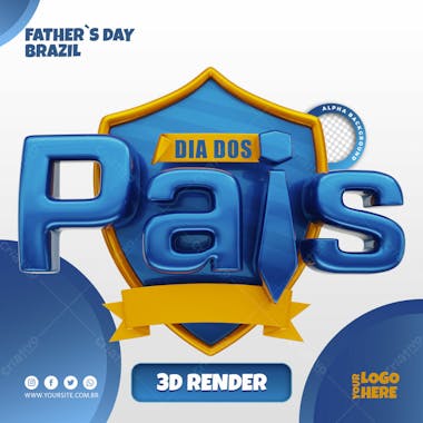 Selo 3d dia dos pais azul para composicao psd