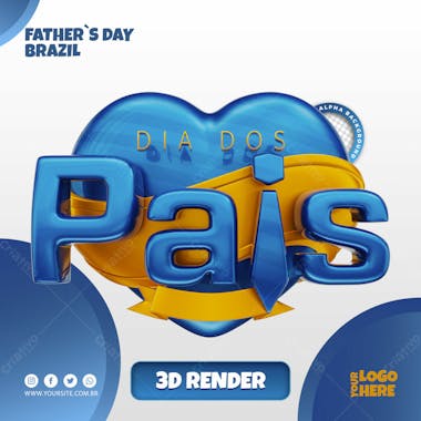 Selo 3d dia dos pais azul para composicao psd