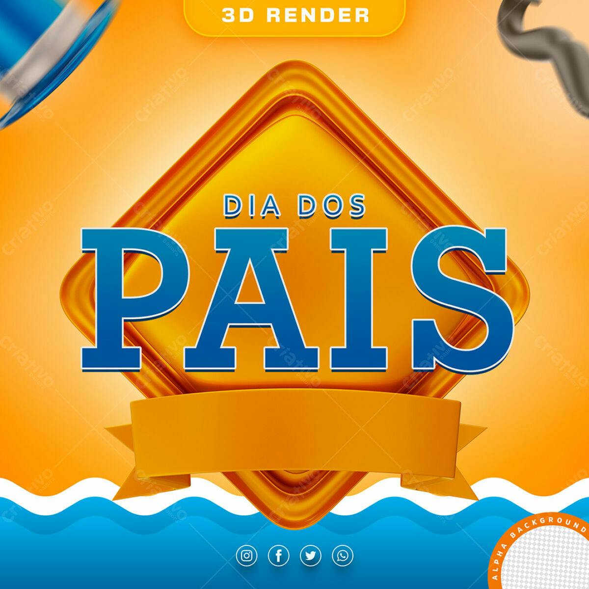 Selo 3D Dia dos Pais dourado e azul