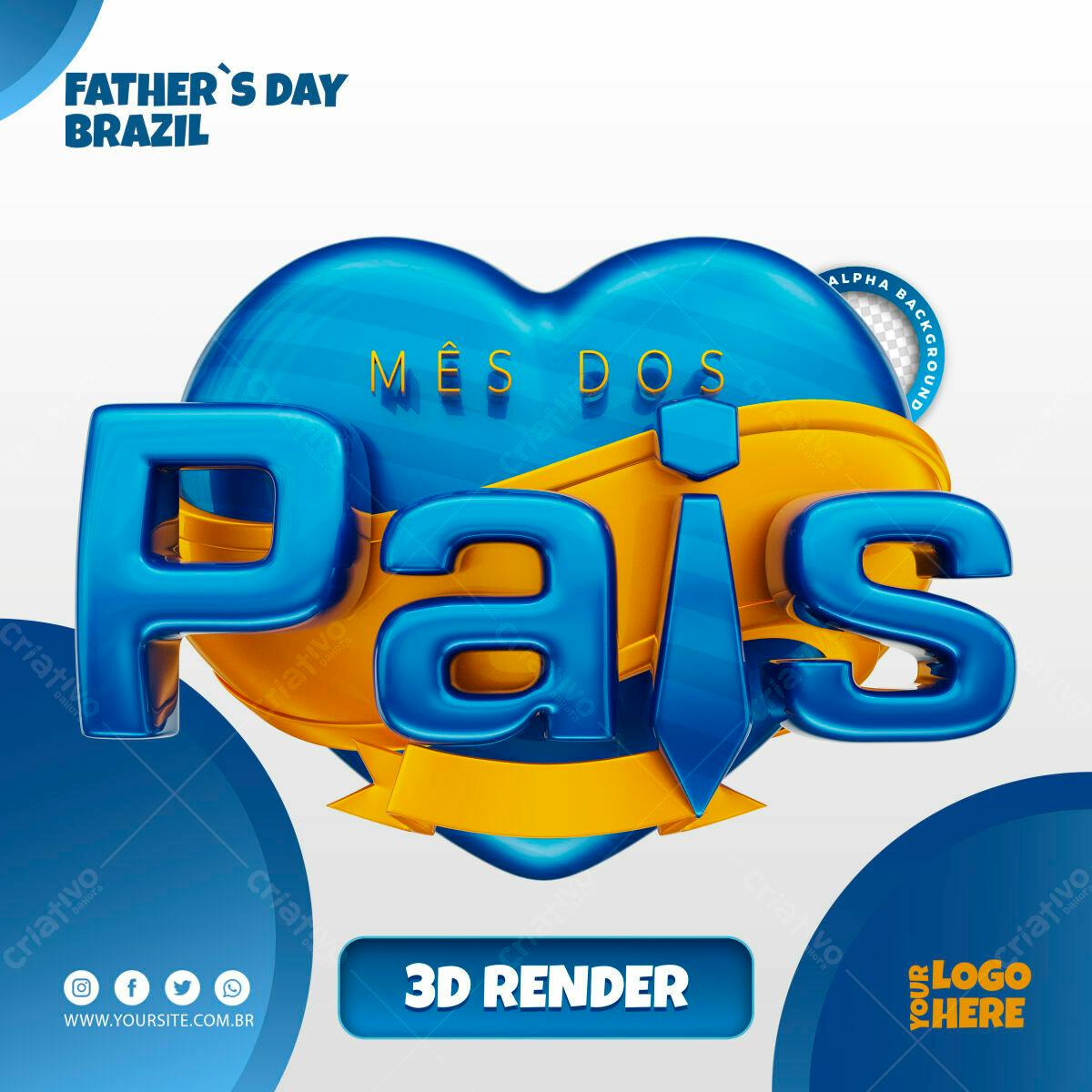 Selo 3D Dia dos Pais Azul e Dourado