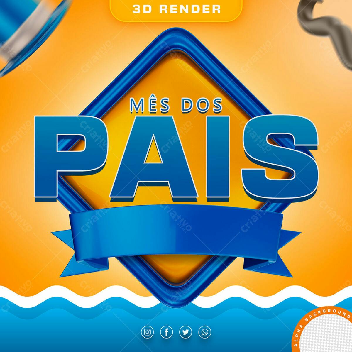 Selo 3D promocional azul e laranja com fita