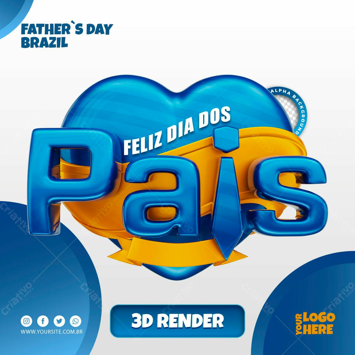 Selo 3D Dia dos Pais azul e dourado