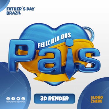 Feliz dia dos pais selo 3d para composicao psd