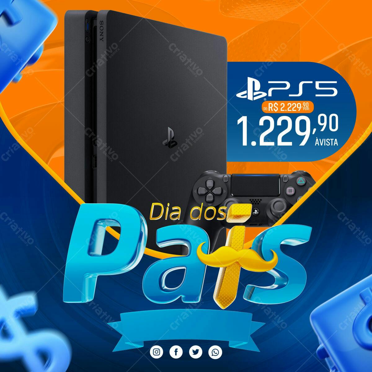 Selo 3D promocional Dia dos Pais azul e dourado