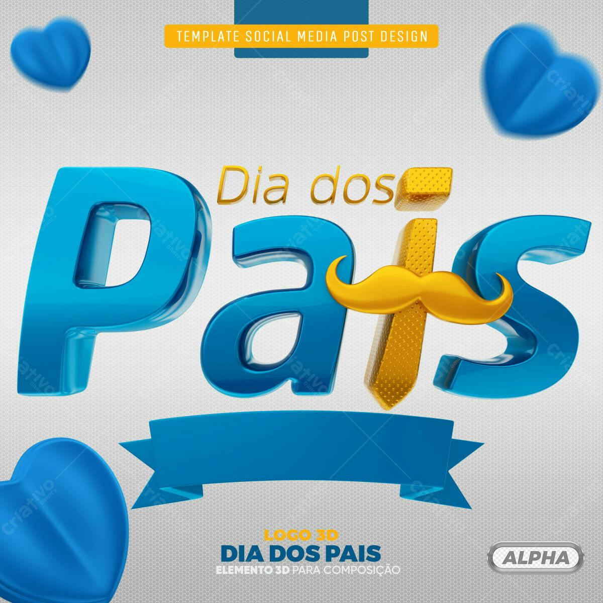 Selo 3D Dia dos Pais Azul e Dourado