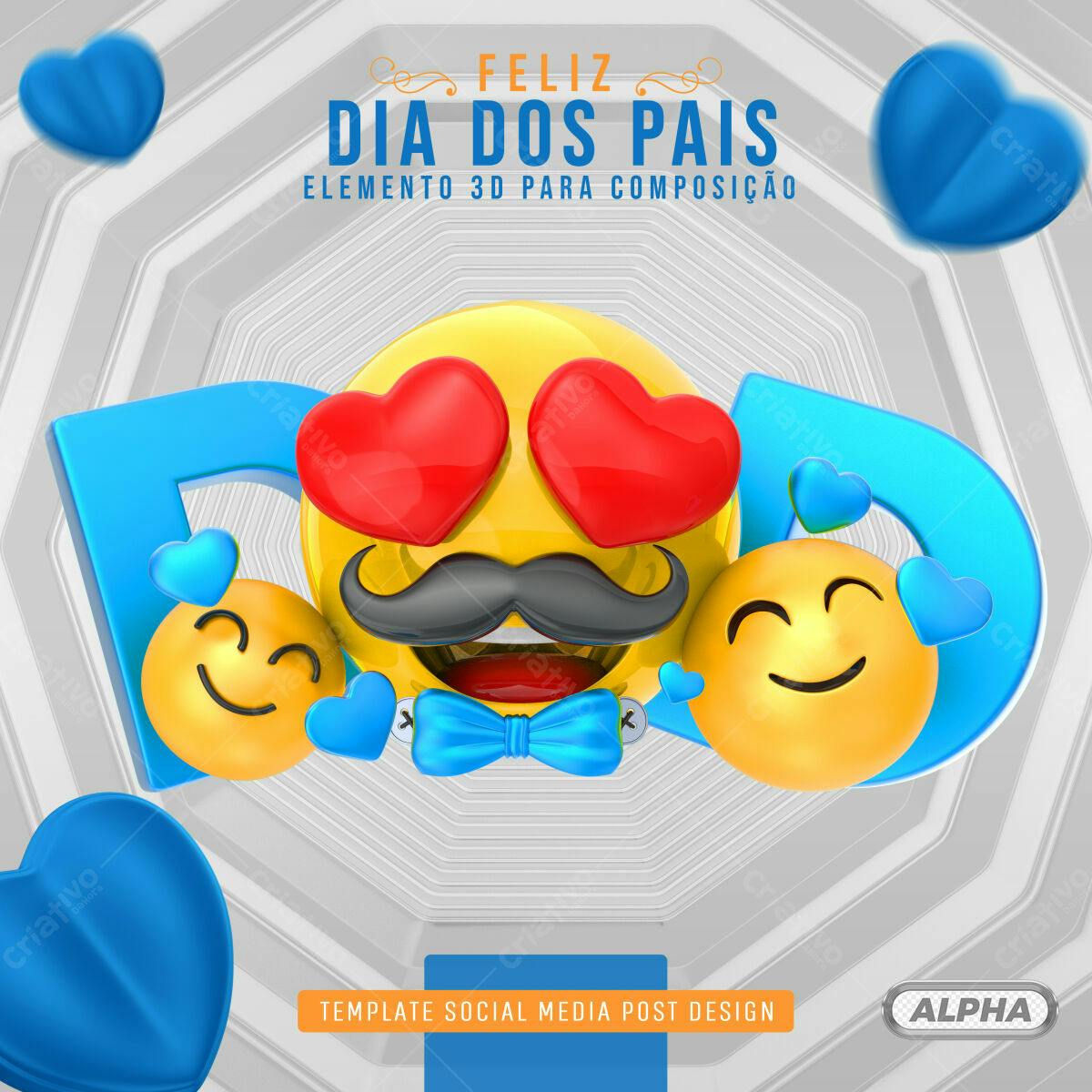 Selo 3D Dia dos Pais Emoji Amarelo e Azul