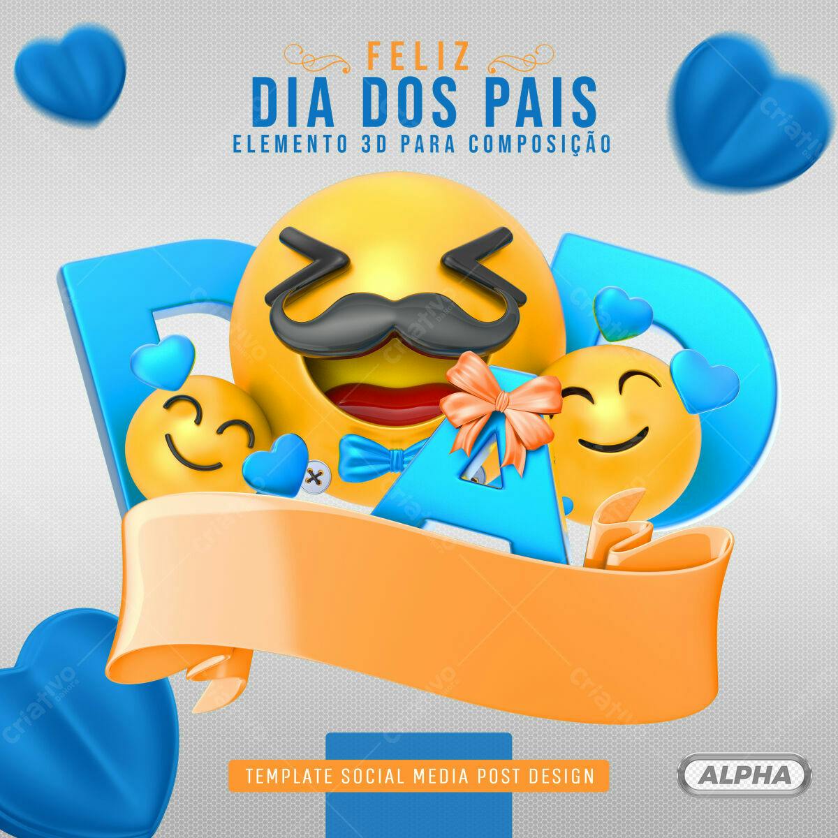 Selo 3D Dia dos Pais Emoji Amarelo e Azul