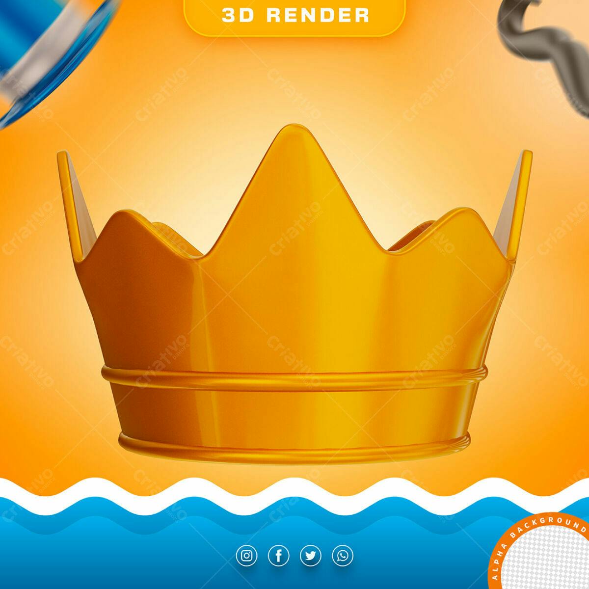 Selo 3D premiação coroa dourado metalizado