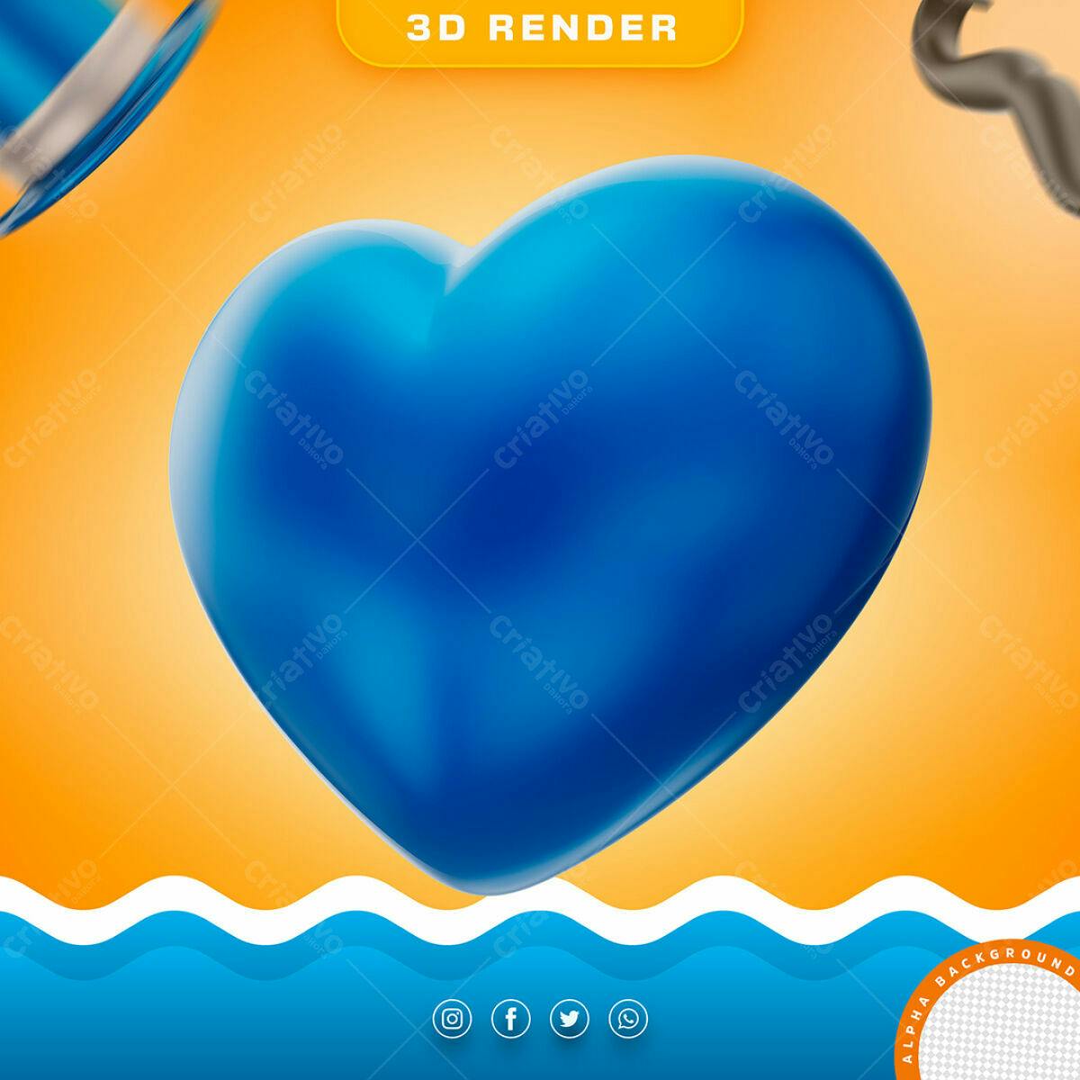 Selo 3D Amor Azul Brilhante