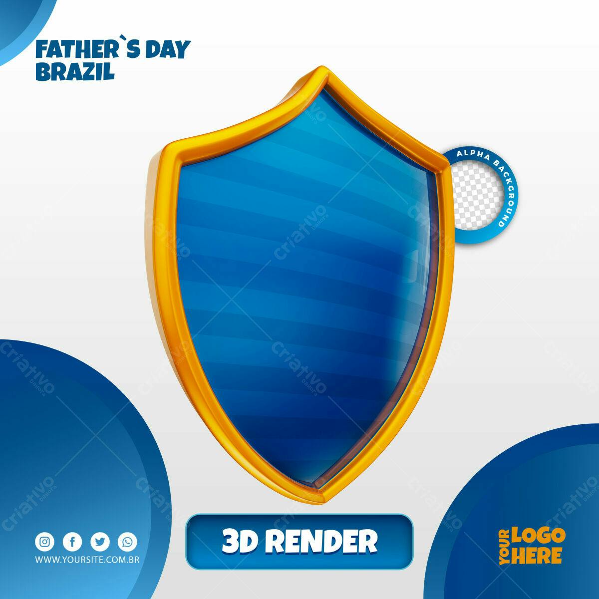 Selo 3D escudo dourado e azul para Dia dos Pais